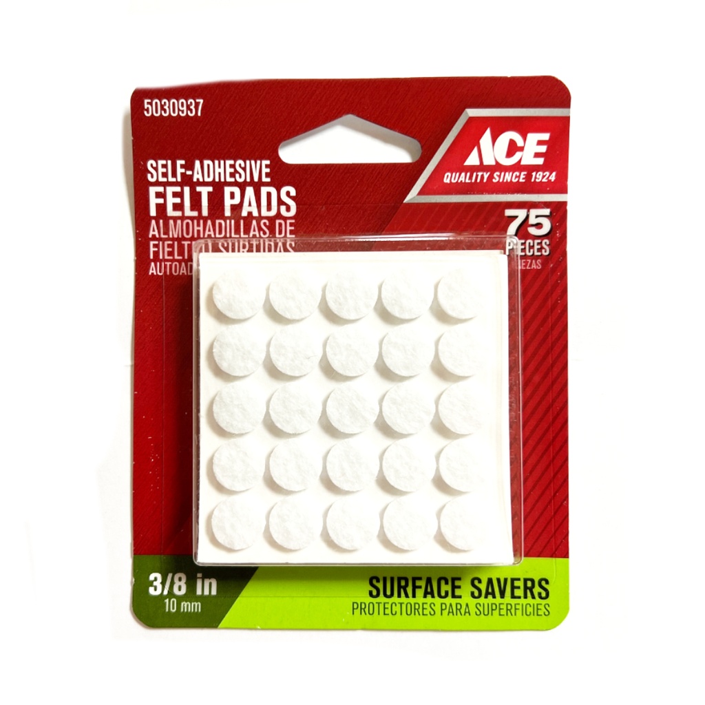 Ace Felt Self Adhesive Protective Pad White Round 3/8 in. W 75 Pk
