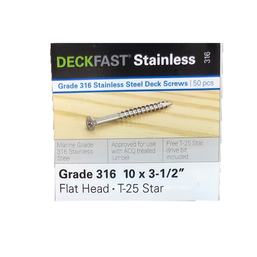 DECKFAST SS316 FLAT 10X31/2 TORX