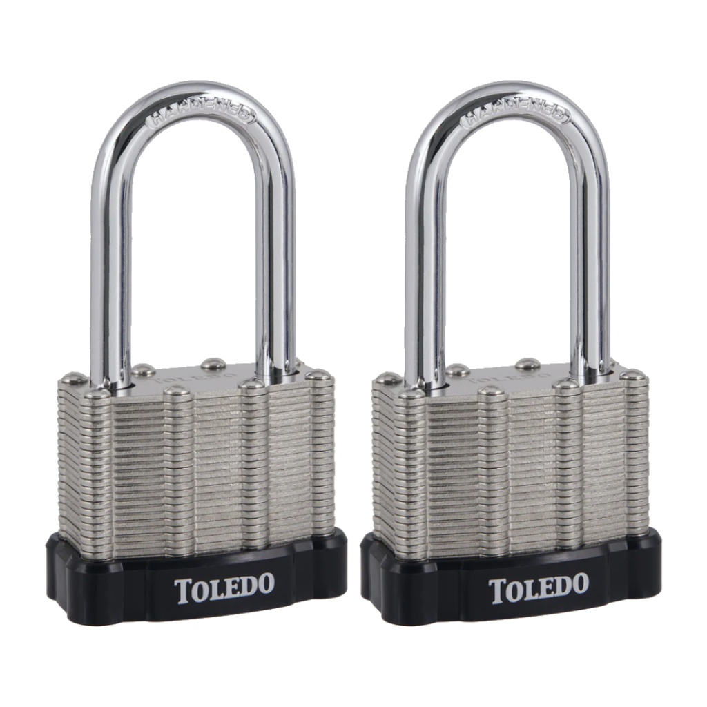 [380008909] Toledo 50mm Laminated Keyed Padlock Alike (2-Pack) Long Shackle