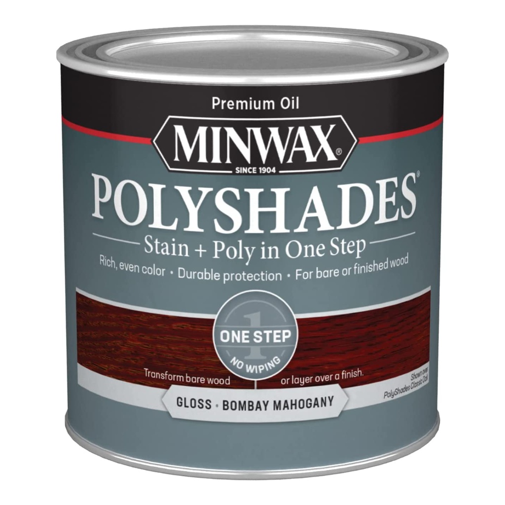 [420013610] Minwax PolyShades Semi-Transparent Gloss Bombay Mahogany Stain/Polyurethane Finish 1 Qt
