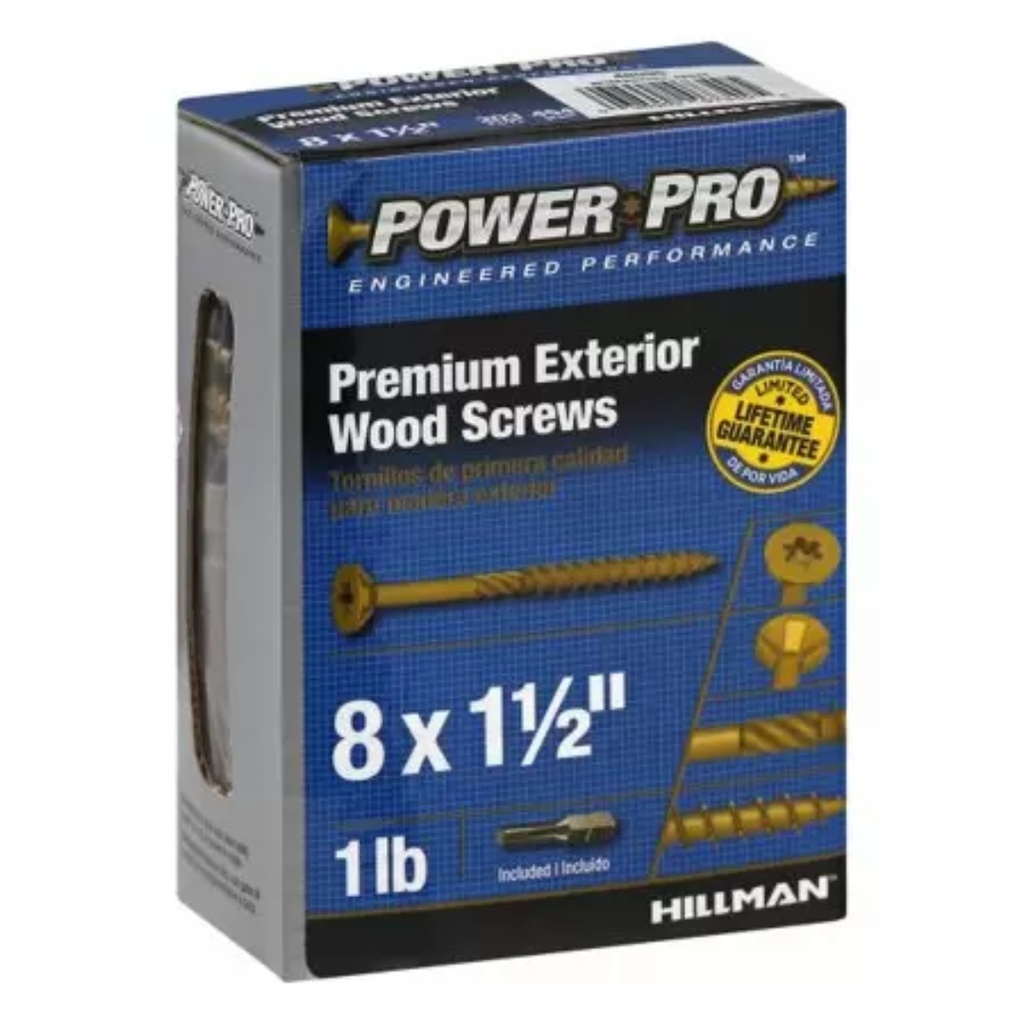 HILLMAN Power Pro No. 8 X 1-1/2 in. L Star Coarse Exterior Wood Screw 185 Pk