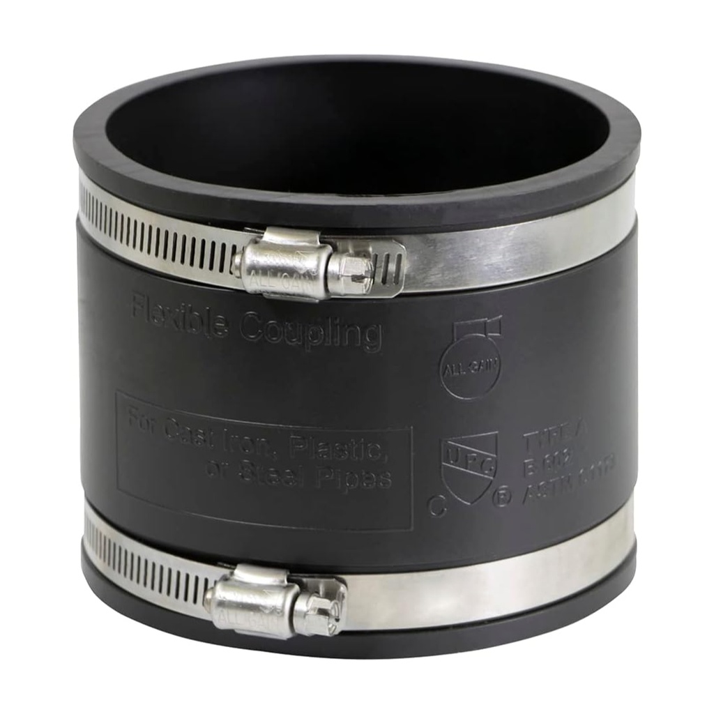 Supply Giant 6I49 Flexible PVC Coupling with Stainless Steel Clamps  4   Black 4 Inch Black