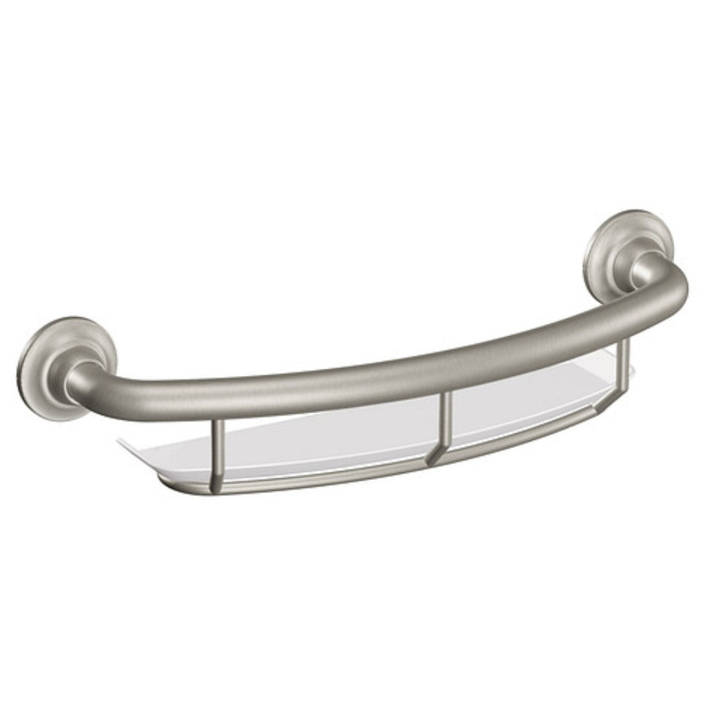 Chrome 16" Grab Bar with Shelf - Brushed Nickel