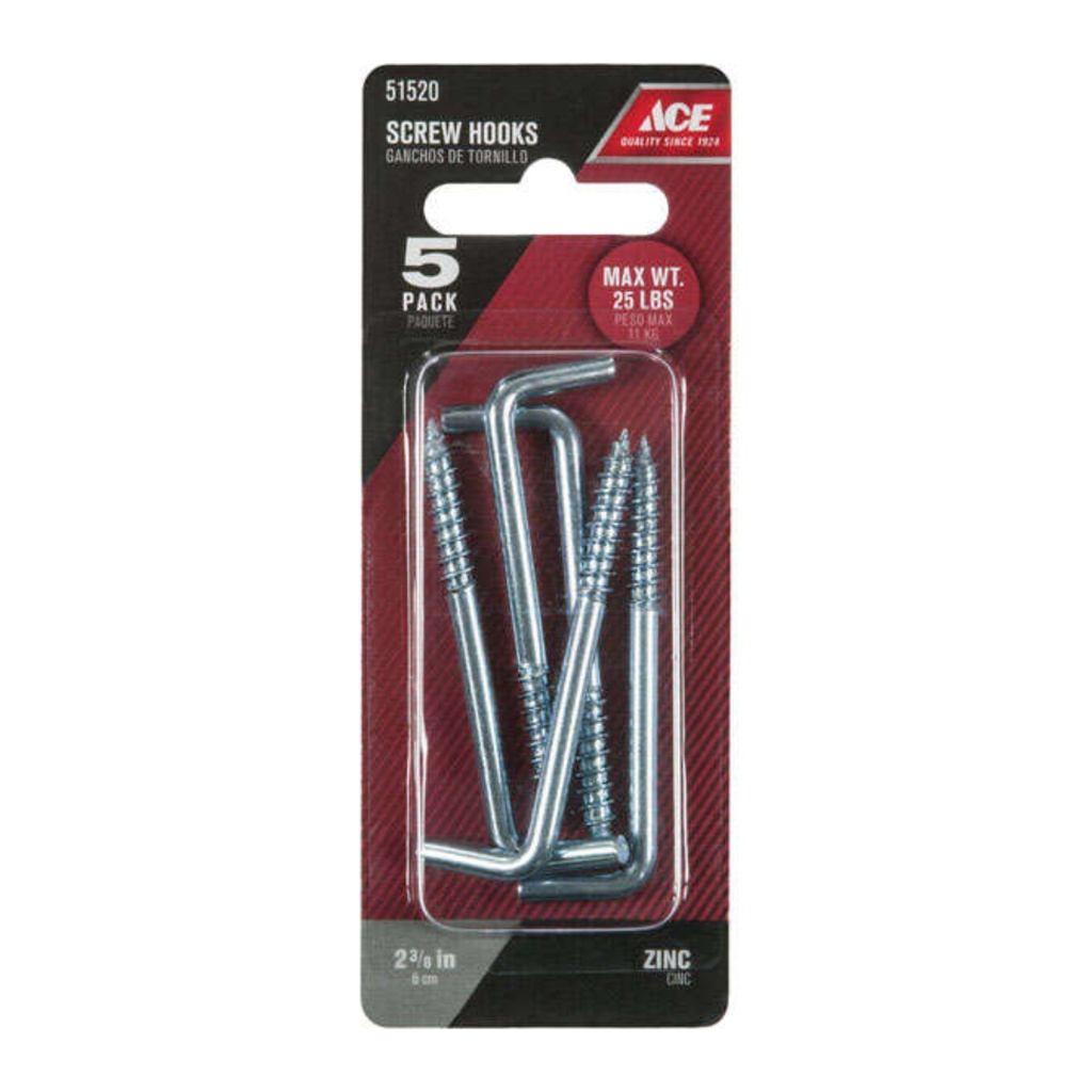 2-3/8  Screw Hooks Ace Hooks and Eyes 51520 Zinc Steel 082901135159