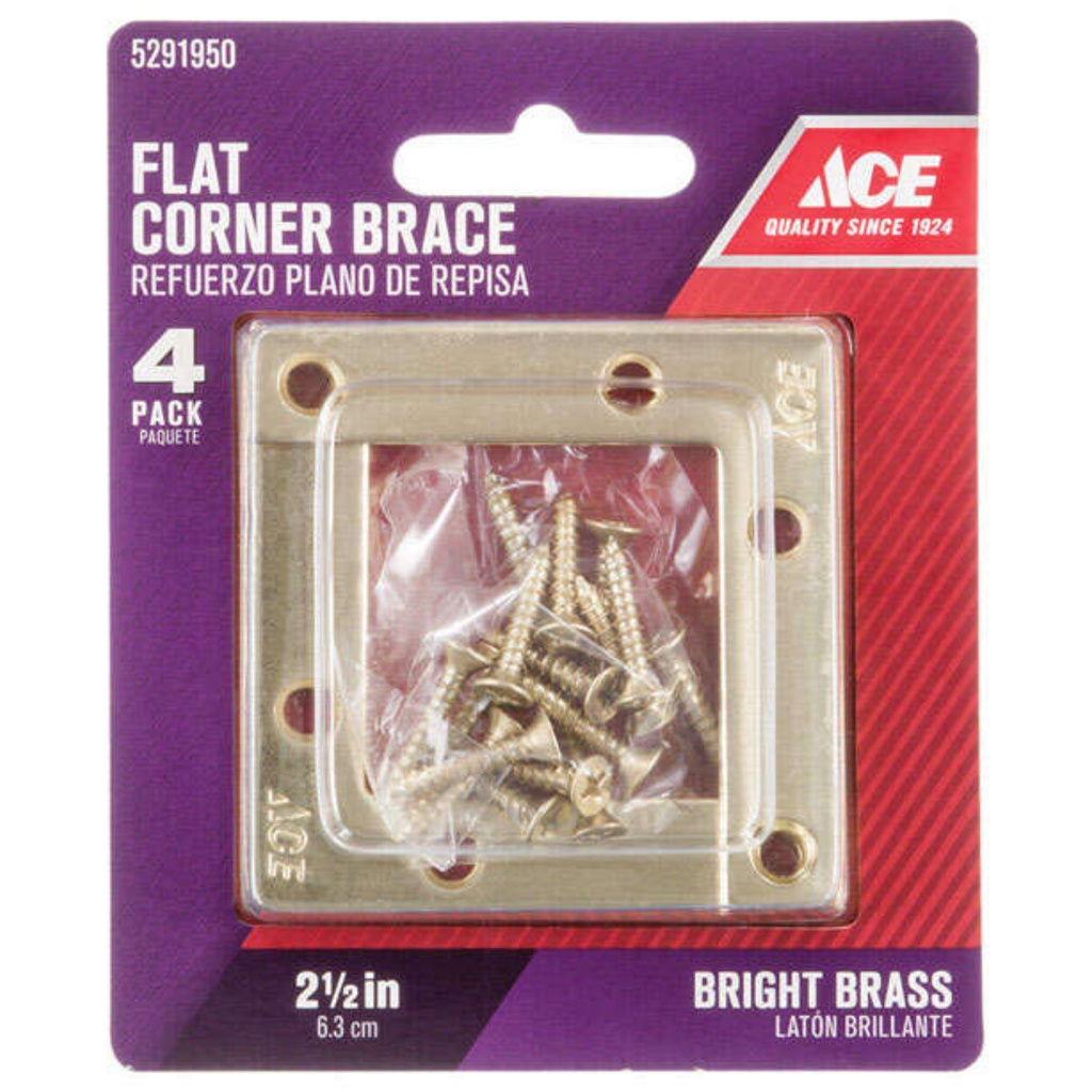 2-1/2  Brass Flat Corner Brace Ace Mending Plates 01-3410-324 082901138242