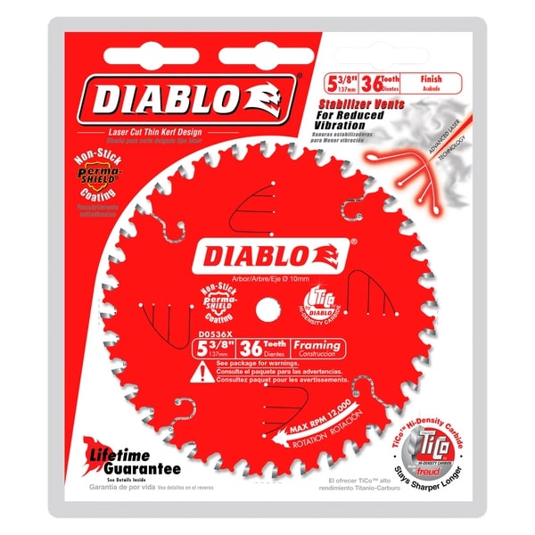 Diablo 5-3/8 in. D X 10 Mm TiCo Hi-Density Carbide Trim Saw Blade 36 Teeth 1 Pk