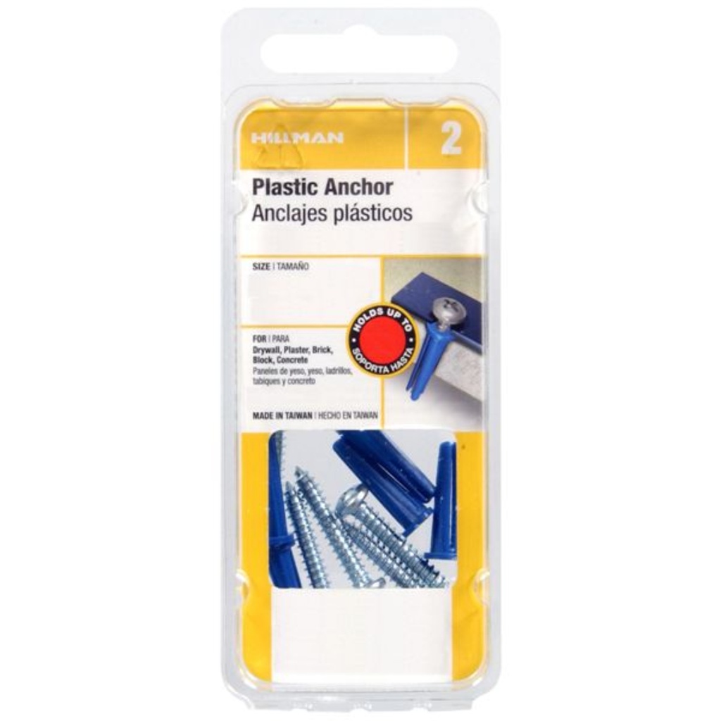 [5069] Hillman .25 in. Dia. X 1-3/8 in. L Plastic Pan Head Conical Anchor 2 Pack