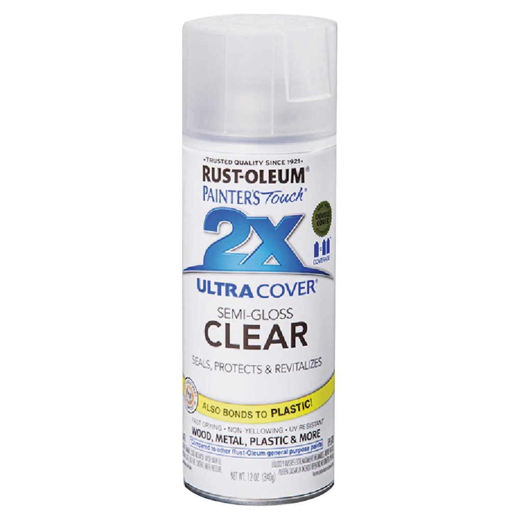 Rust-Oleum 12oz 2X Painter's Touch Ultra Cover Semi-Gloss Spray Paint Clear: Enamel Sealer for Interior & Exterior Surfaces