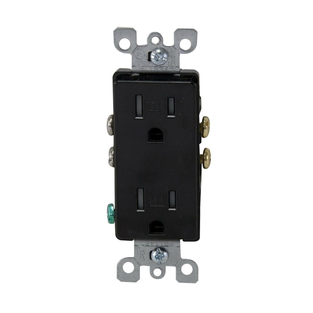 Leviton 5325-E 15A, 125V, Decora Duplex Receptacle, Grounding, Ebony - Pkg Qty 10