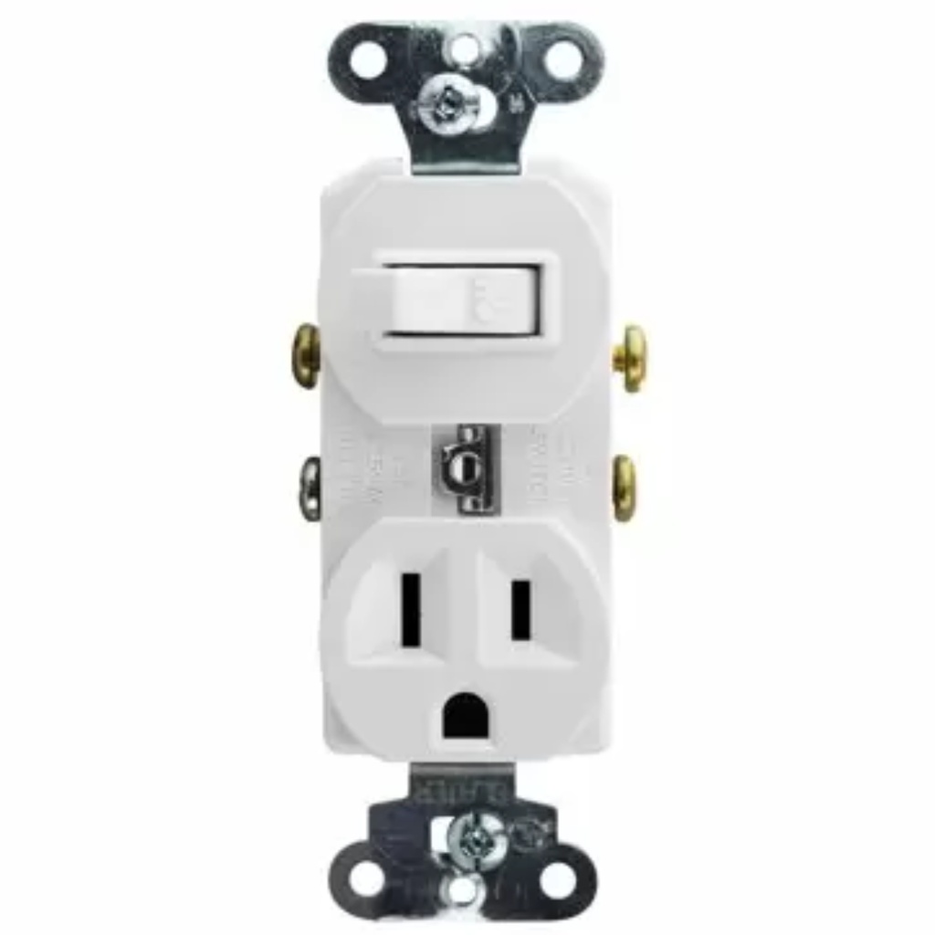 15 Amp Commercial Grade Combination Single Pole Toggle Switch and Receptacle, White 5225-W