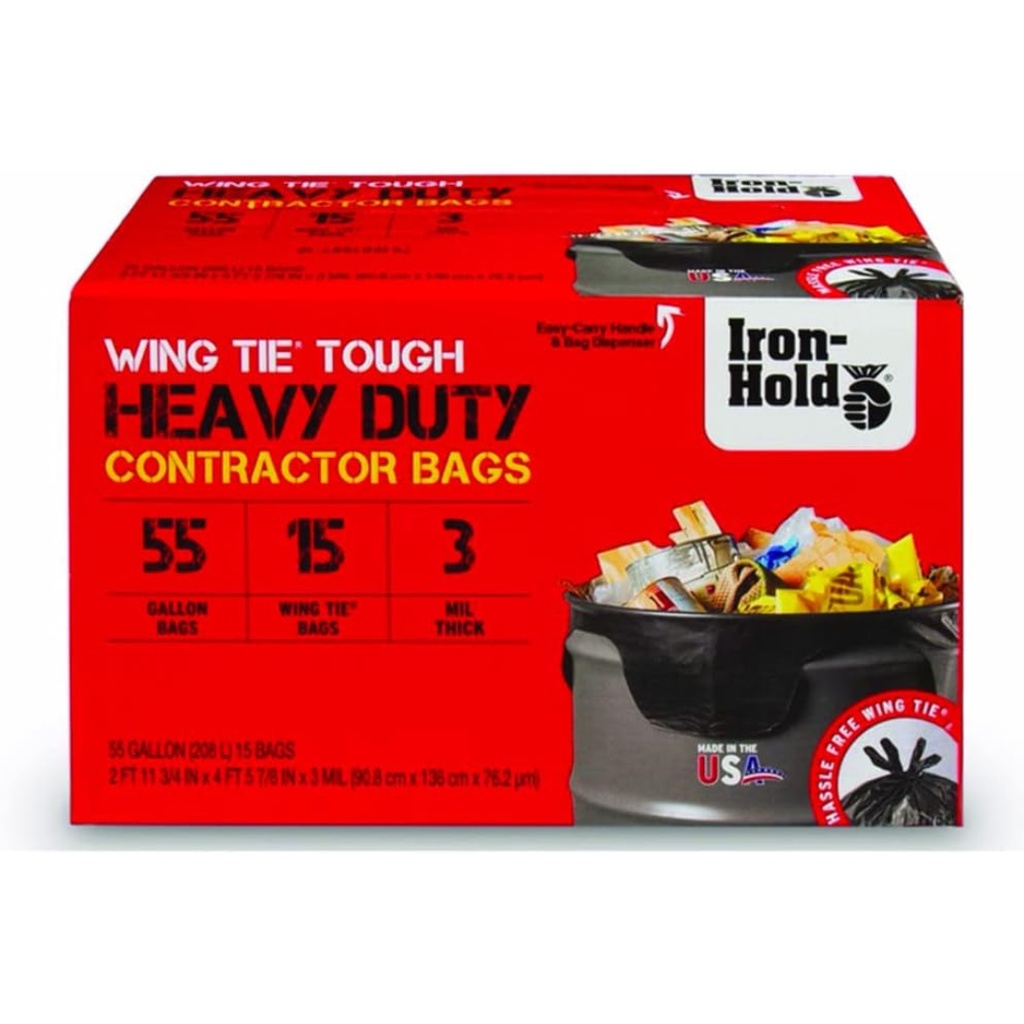 [6093082] Iron Hold 55 Gal. Contractor Bags Twist Tie 15 Pack