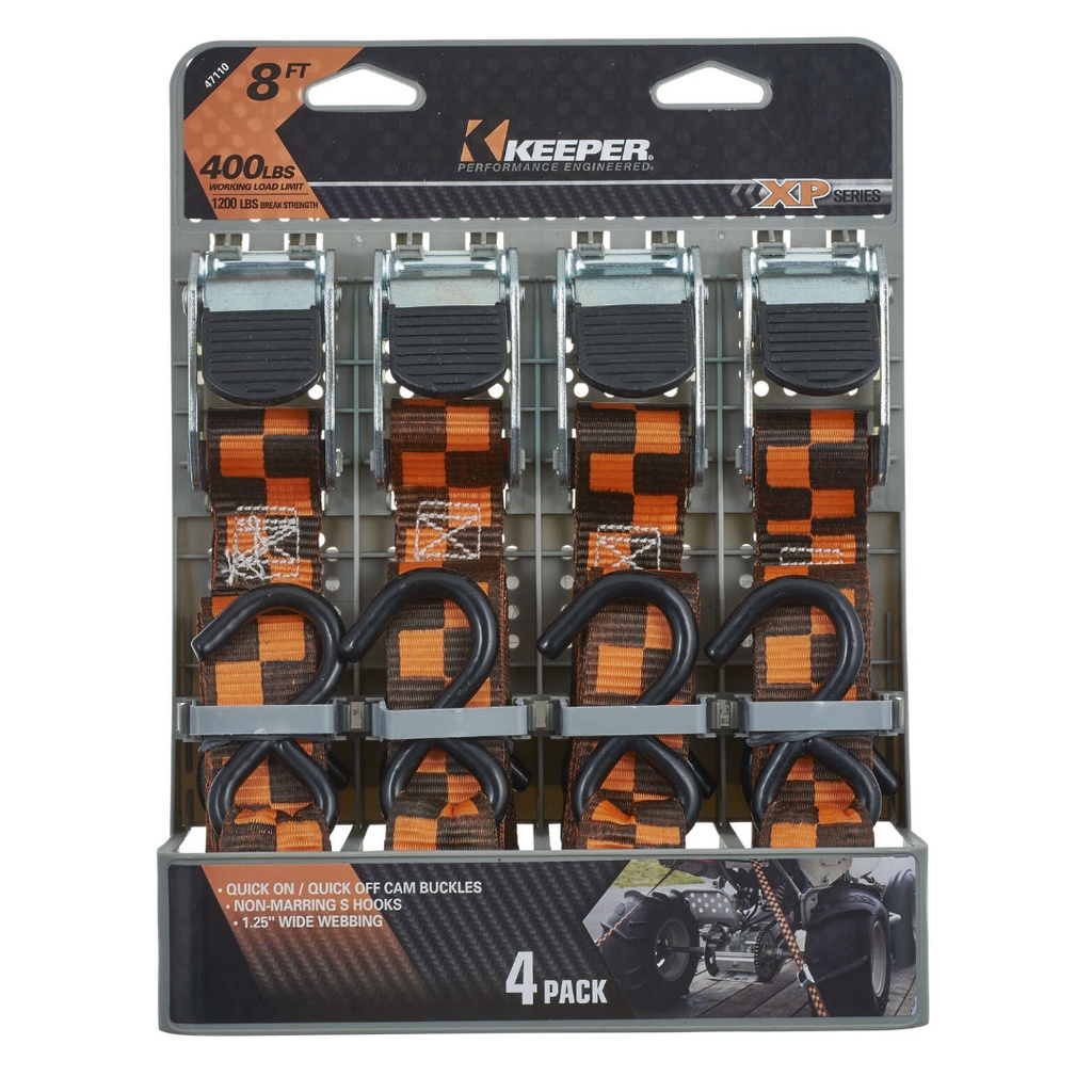Keeper 1.25 in. W X 8 Ft. L Black/Orange Tie Down Strap 400 Lb 4 Pk