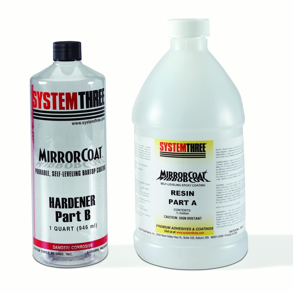 [0500K44] Mirror Coat BarTop Epoxy Resin Coating, 3 Quart Kit, Clear