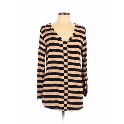 Cable & Gauge Long Sleeve Top Tan Stripes V-Neck Tops - Used - Size Large