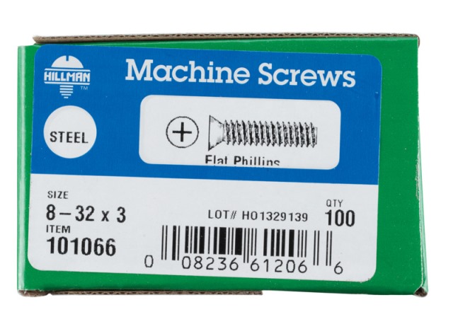 [101066] HILLMAN No. 8-32 Ga. X 3 in. L Phillips Flat Head Zinc-Plated Steel Machine Screws 1 Pk