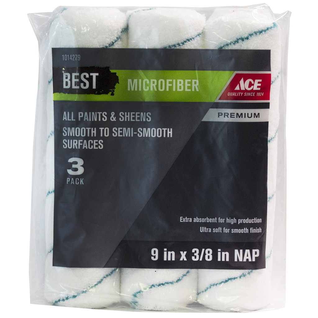 Ace Best Microfiber 9 in. W X 3/8 in. Paint Roller Cover 3 Pk