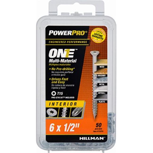 [116701] HILLMAN Power Pro No. 6 Ga. X 1/2 in. L Star Flat Head Coarse Multi-Material Screws