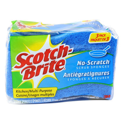 Non-Scratch Multi-Purpose Scrub Sponge, 4.4 X 2.6, 0.8" Thick, Blue, 3/Pack
