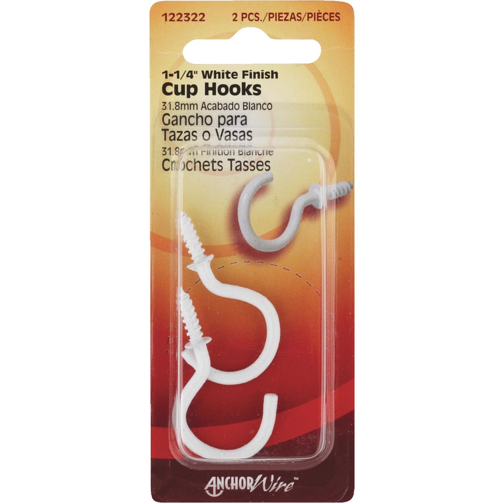 Hillman Anchor Wire 1-1/4 in. White Large Cup Hook 2 Count 122322