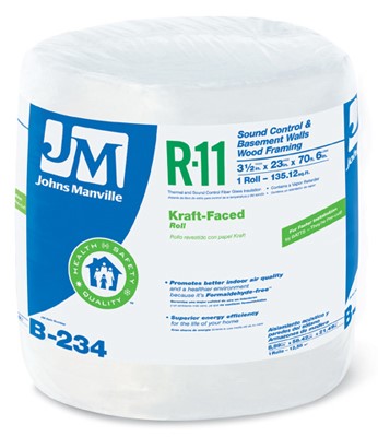 Johns Manville B234 R11 Kraft Faced Fiberglass Insulation, 135.12 Sq. Ft. Coverage, 3.5 X 23-in. X 70.5-Ft. - Quantity 1