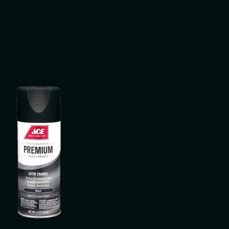 [1373695] Ace Premium Satin Black Paint + Primer Enamel Spray 12 oz 