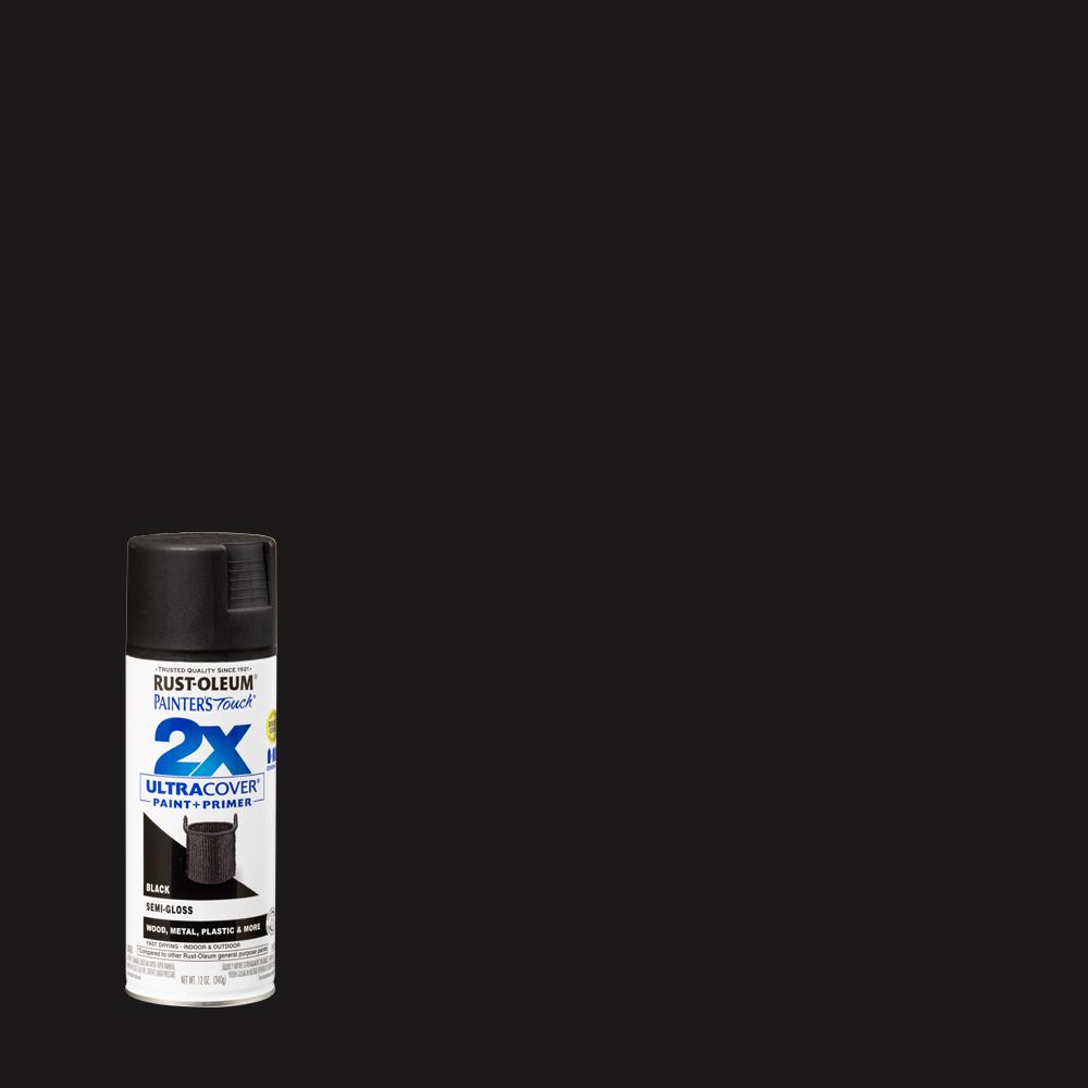 [1395540] Rust-Oleum 12oz Painters Touch 2X Ultra Cover Semi-Gloss Spray Paint Black: Enamel for Interior & Exterior Surfaces