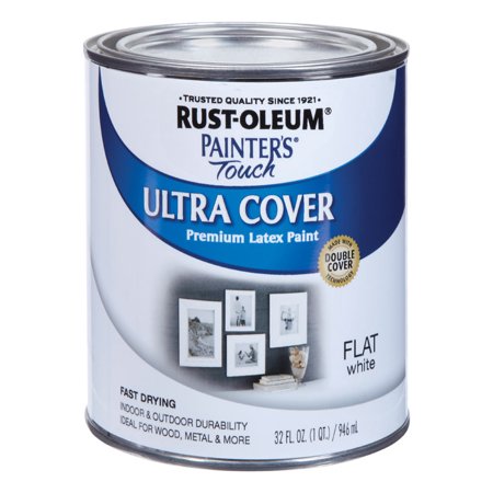 Rust-Oleum Painters Touch Ultra Cover Flat White Water-Based Paint Exterior and Interior 1 Qt