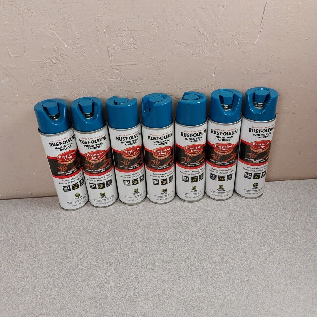 Lot 7 Rust-Oleum Precision Inverted Line Paint 203022 Caution Blue 17 Oz NEW