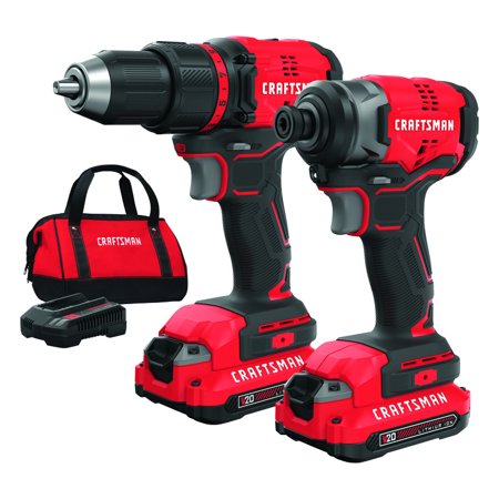 Craftsman V20 2Tool 20Volt Max Brushless Power Tool Combo Kit with Soft Case 2Batteries Included and Charger Included