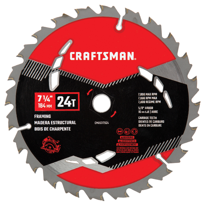 CRAFTSMAN 7-1/4 Inch 24T Framing Saw Blade - CMAS372524