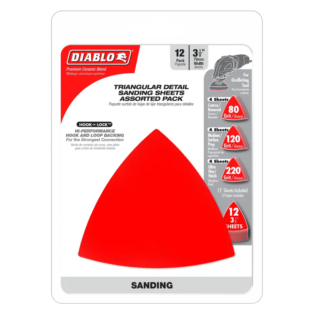 Diablo 3-1/2 in. Ceramic Blend Hook and Lock Triangle Sanding Sheets 120 Grit Medium 10 Pk
