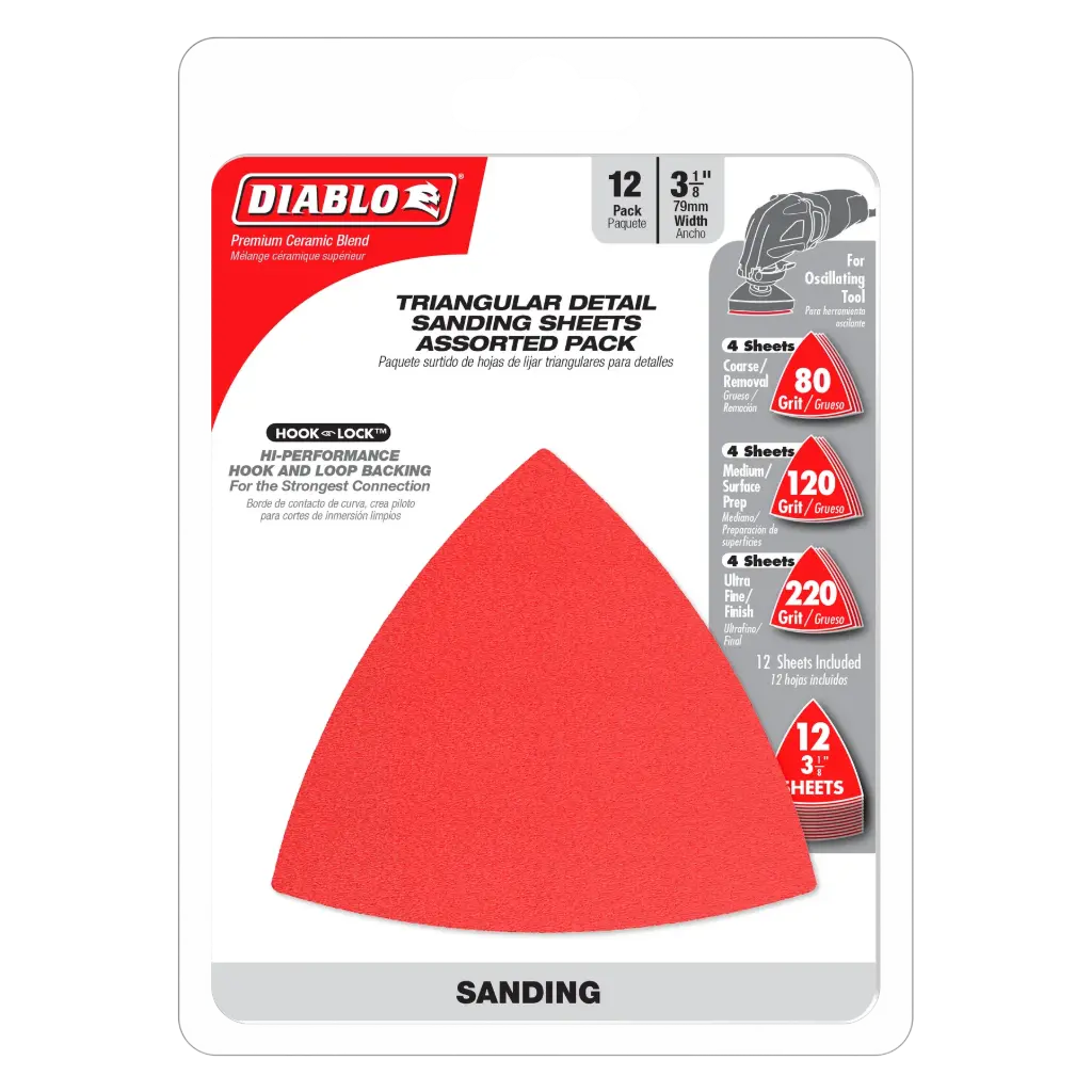 Diablo 3-1/8 in. Ceramic Blend Hook and Lock Triangle Sanding Sheets 120 Grit Medium 10 Pk