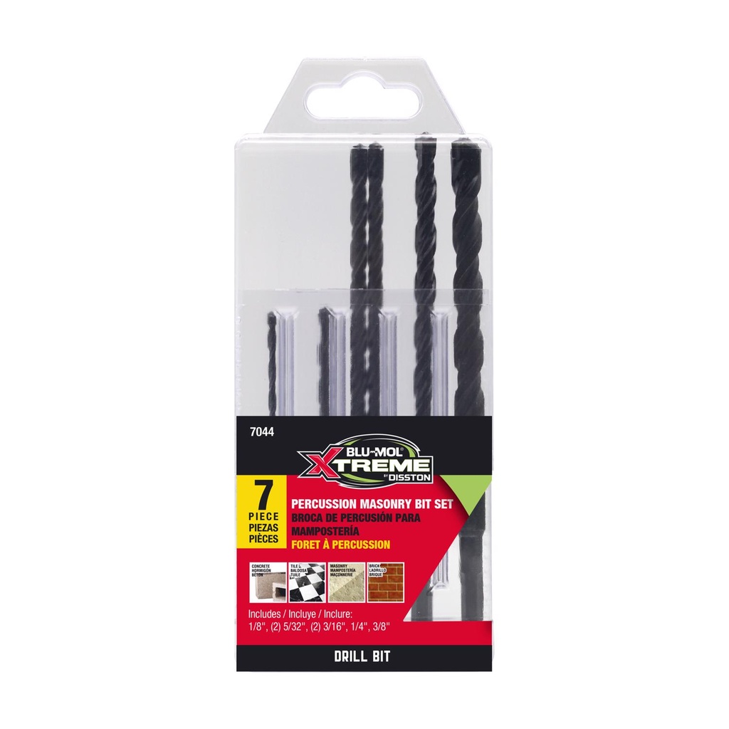 Disston Blu-Mol Xtreme Carbide Tipped Masonry Drill Bit Set Straight Shank 7 Pc