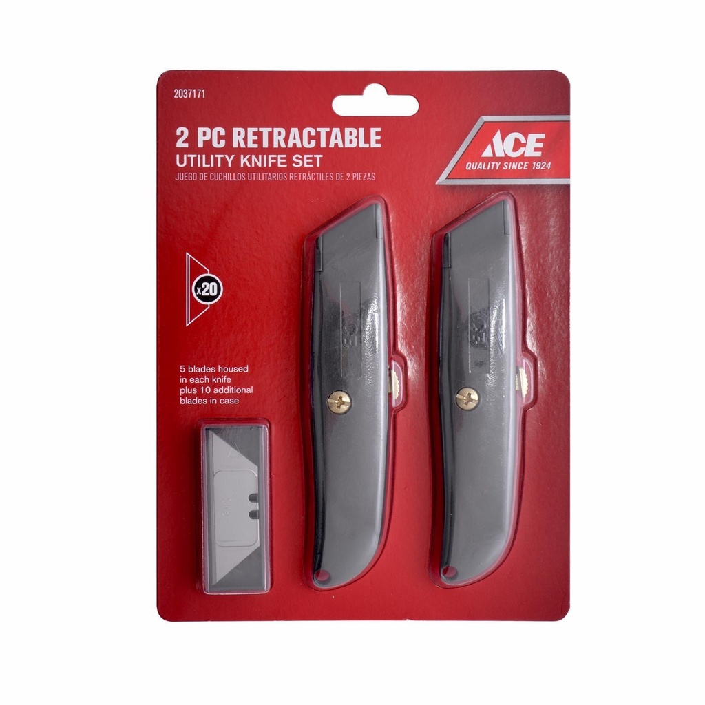 Ace Retractable Utility Knife Set Black 2 Pc