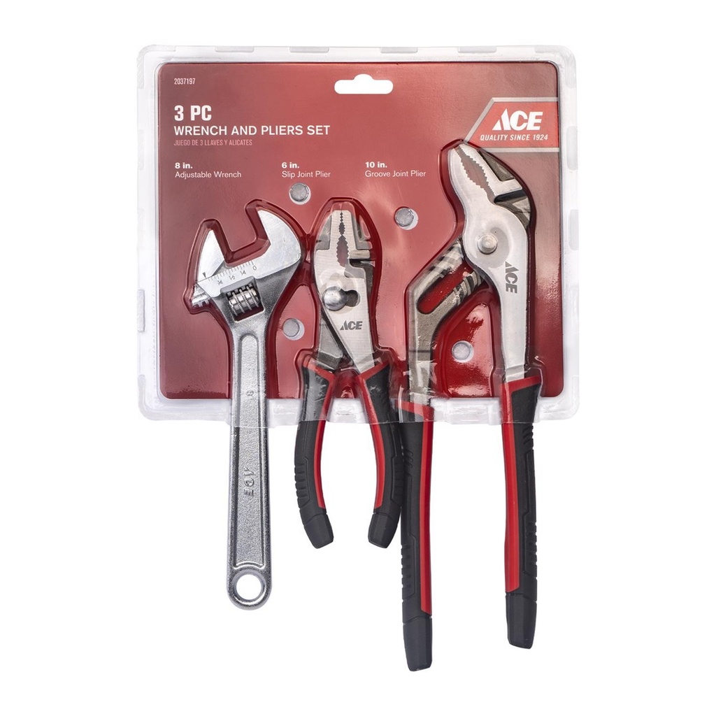Ace 3 Pc Chrome Vanadium Steel Plier and Wrench Set