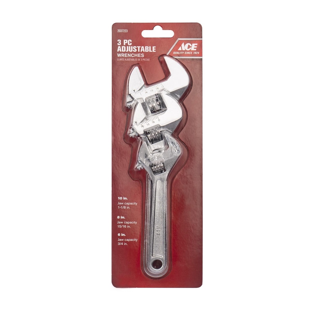Ace Adjustable Wrench Set 3 Pc