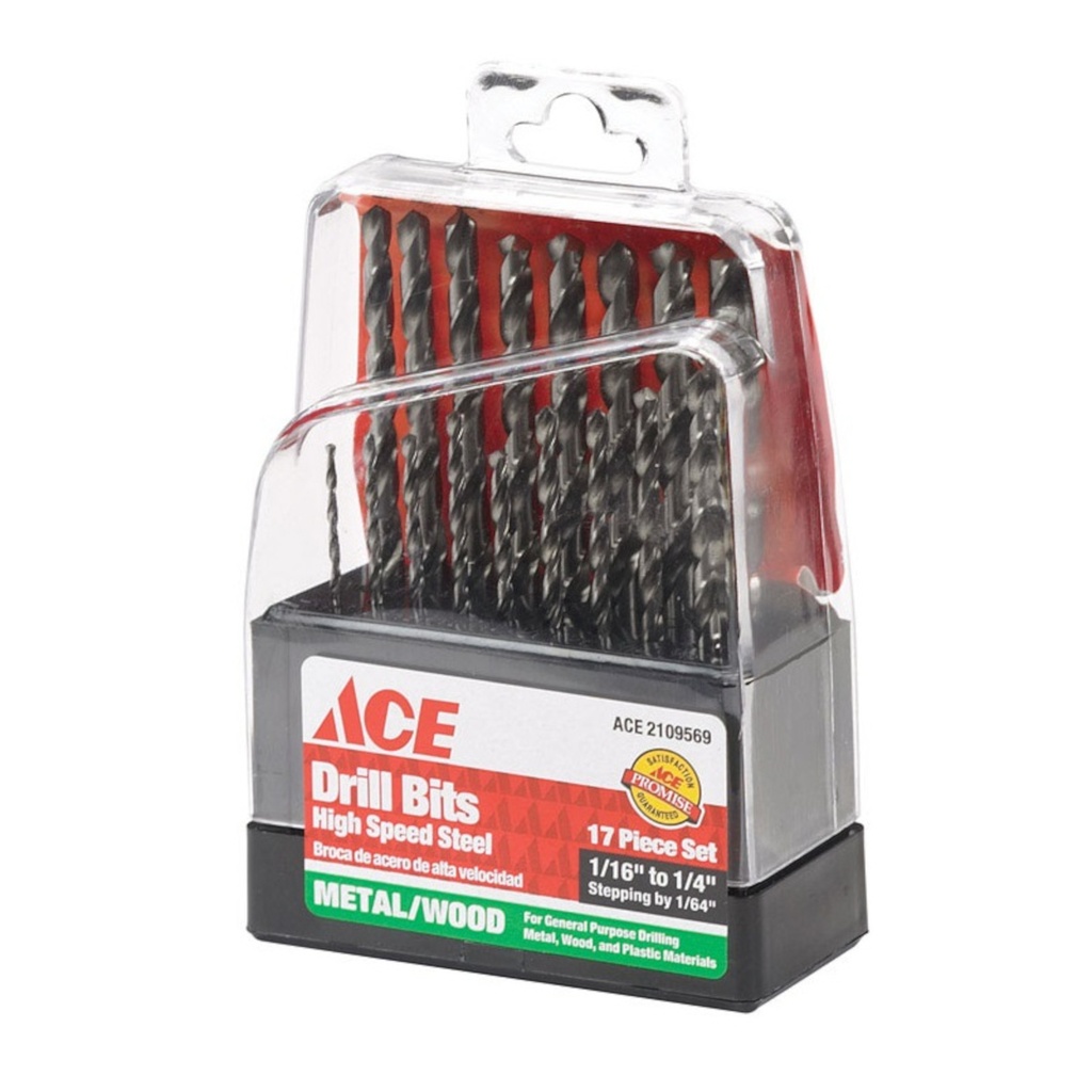 Ace High Speed Steel Reduced Multi Size Dia. Drill Bit Set 17 Pc