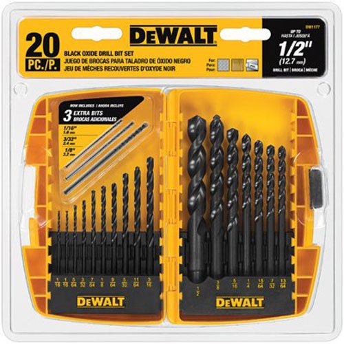 DeWalt BLACK & GOLD High Speed Steel Split Point Drill Bit Set Straight Shank 20 Pc