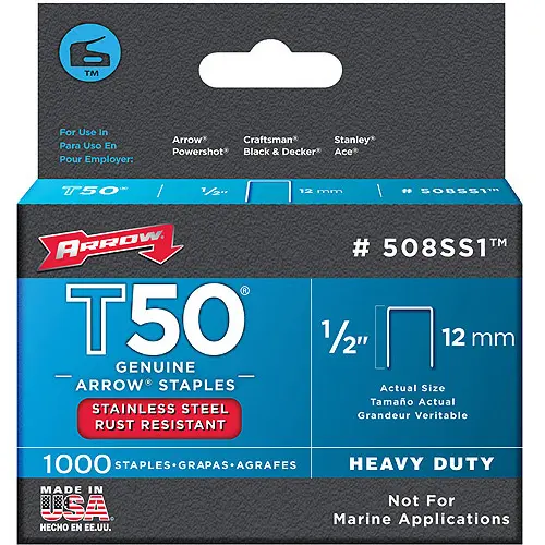 T50 Staples Stainless Steel 508SS 12mm (1/2in) (Box 1000)