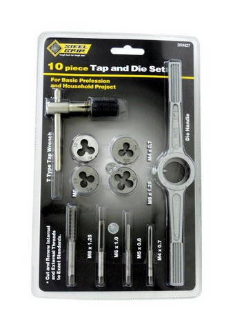 Steel Grip Steel Metric Tap and Die Set M8-1.25, M4-0.7, M6-1.0, M5-0.8 10 Pc