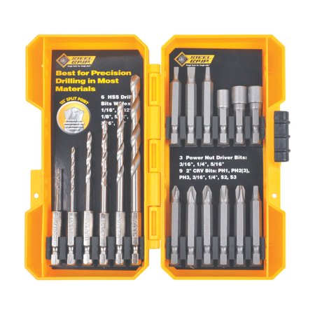 Steel Grip High Speed Steel Drill and Driver Bit Set Hex Shank 18 Pc