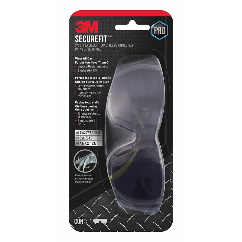 3M SecureFit Anti-Fog Safety Glasses Gray Lens Black Frame 1 Pc