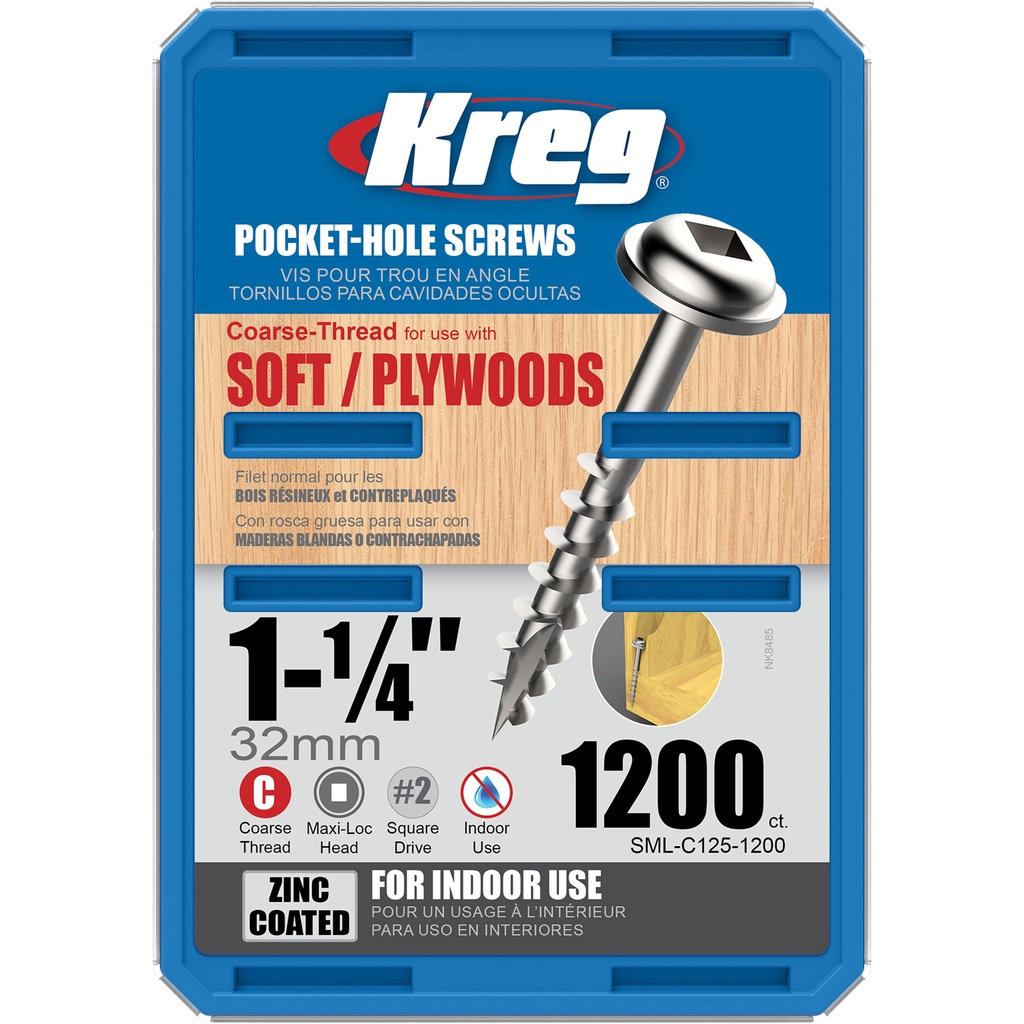 Kreg No. 8 X 1-1/4 in. L Square Zinc-Plated Coarse Pocket-Hole Screw 1200 Pk