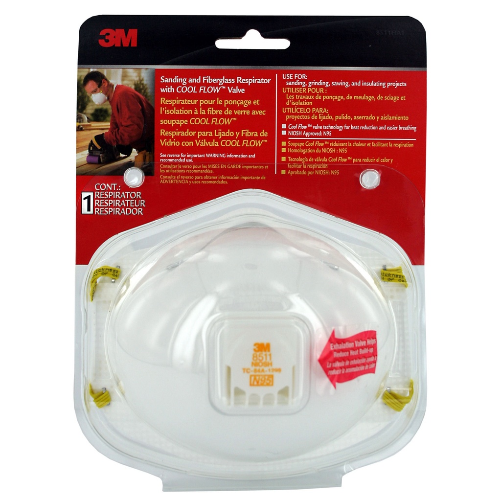 3M Cool Flow N95 Sanding and Fiberglass Cup Disposable Respirator Pro-Series Valved White 1 Pack
