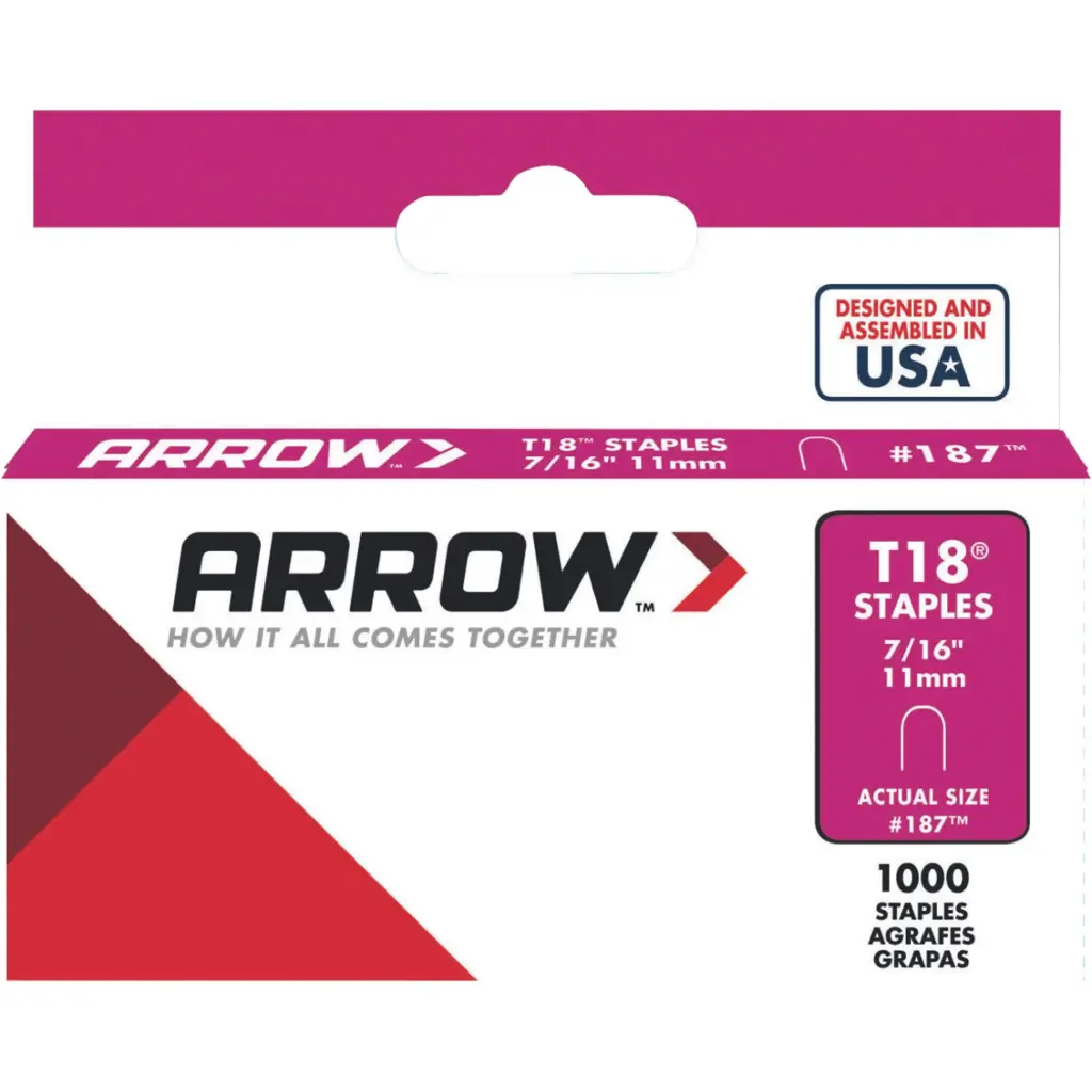 Arrow Fastener T18 3/16 in. W X 7/16 in. L 18 Ga. Round Crown Wire Staples 1000 Pack