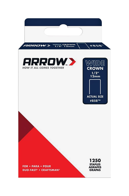 Arrow #858 1/2 in. W X 1/2 in. L 18 Ga. Wide Crown Standard Staples 1250 Pk