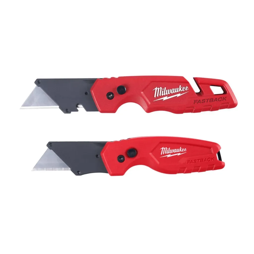 Milwaukee Fastback 6.87 in. Press and Flip Folding Utility Knife Set Red 2 Pk