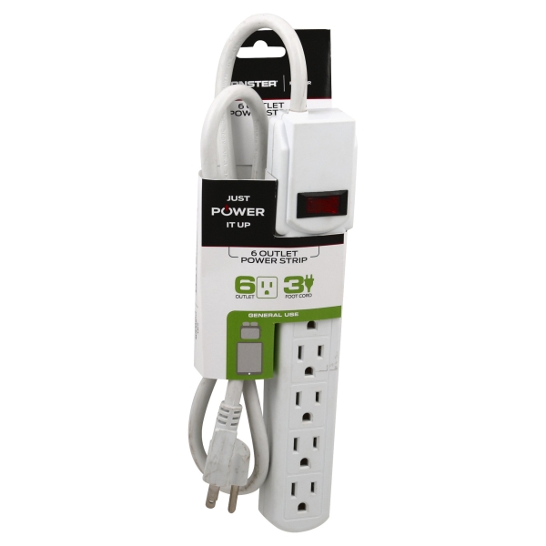Monster Just Power It up 3 Ft. L 6 Outlets Power Strip White