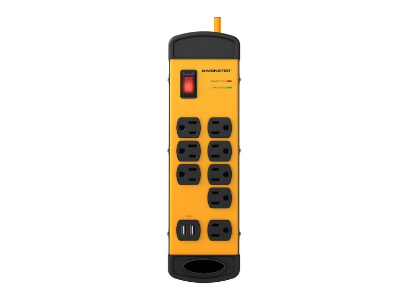 Monster 3001106 15 Ft. 8 Outlets Power Strip with Surge Protection  Black & Yellow