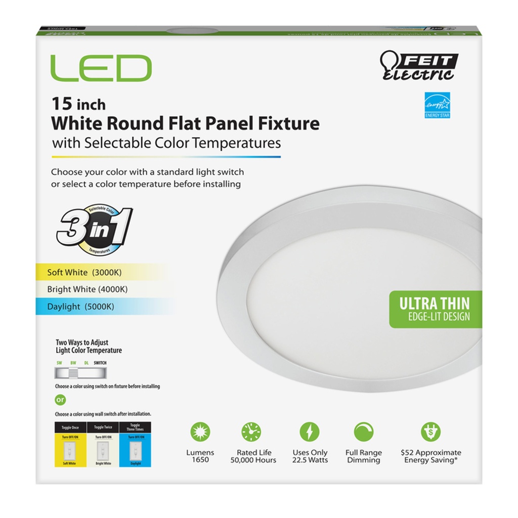 Feit EDGELIT 1 in. H X 15 in. W X 15 in. L White LED Flat Panel Light Fixture